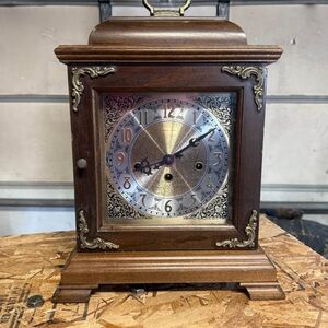 Vintage Wooden Mantel Clock with Brass Accents